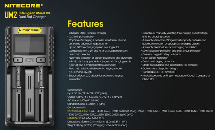 Зарядное устройство NITECORE UM2