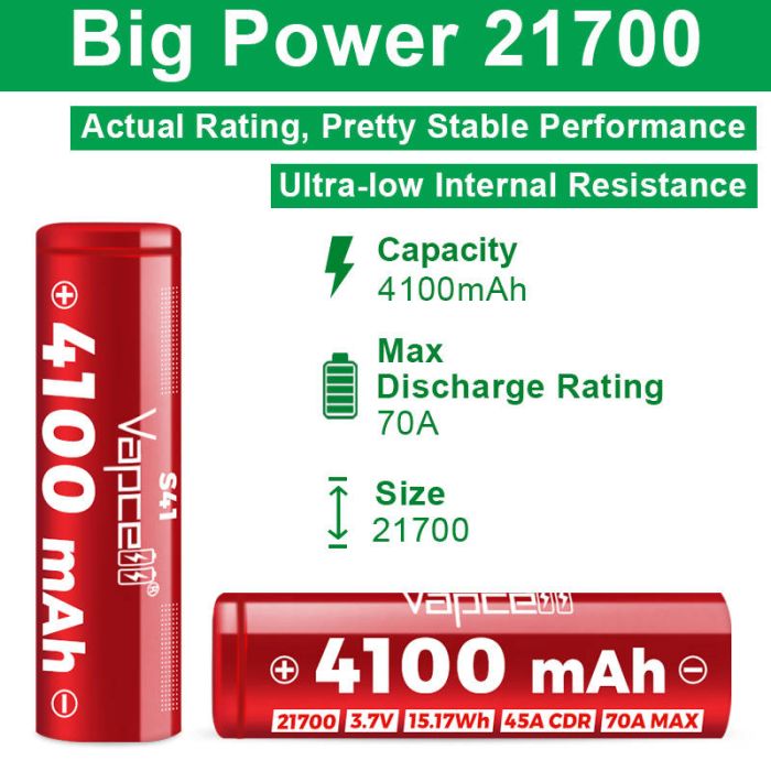 Цилиндрический аккумулятор Vapcell S-41 21700 4100mAh